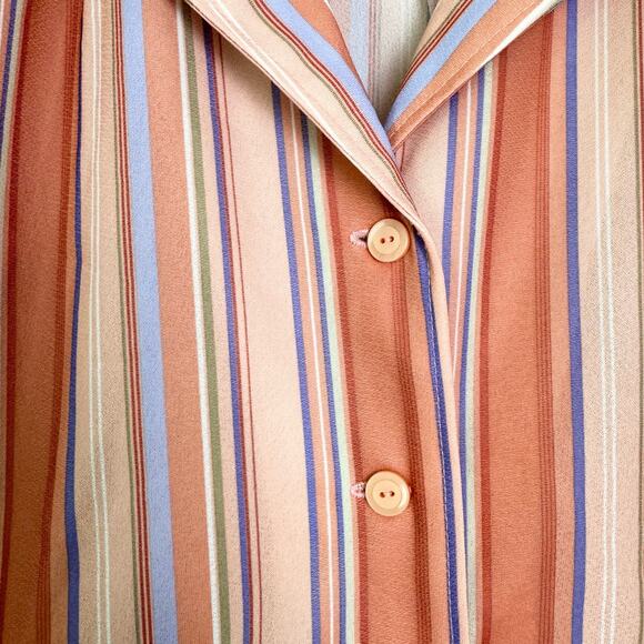 Vintage peach pink purple stripe short sleeve button up blouse‎ with ascot scarf - Picture 5 of 7